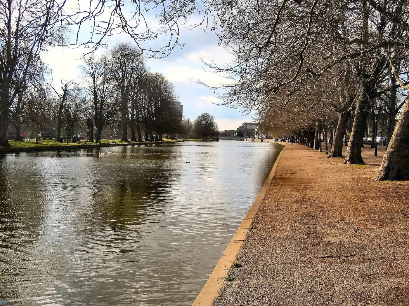 The River Great Ouse along the Embankment in Bedford, with a tree-lined riverside path